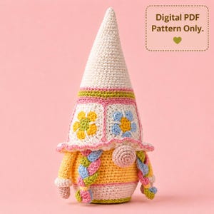 Granny Square Gnome Crochet Pattern PDF Floral Amigurumi Tutorial Cute Flower Gnomes Whimsical Dopamine Decor Summer Shelf Sitter DIY Gift