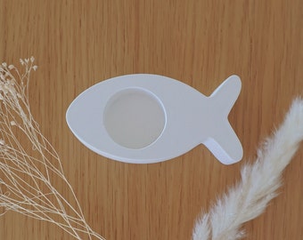 Communion Candlestick | Ichthys Fish | Christian Candle Holder in White Raysin | Confirmation | Communion | Baptism