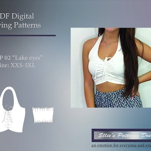 Top Halter Stripped Bare Elastic  Back  Sewing Pattern  | XXS-5XL | Instant Download | Easy Digital PDF