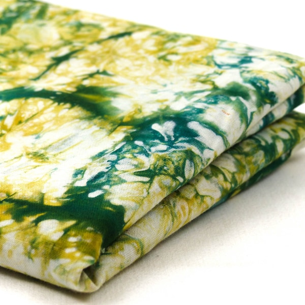 Batik | Tissu africain | Vert Jaune | Coton | Fabriqué à la main