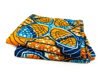 Wax Print | Afrikanischer Stoff | Orange Blau Muster | Baumwolle