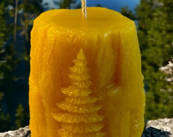 Rock and Trees Pure Beeswax Pillar Candle - Natural Candle - Handmade in USA - Wild Harvest Candle Company - Candle Gift - Decorative Candle
