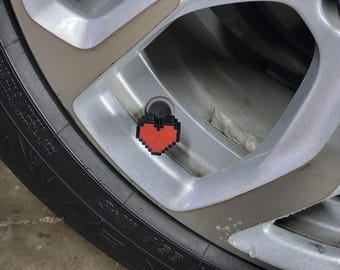3D 8-Bit Heart Tire Valve Stem Caps