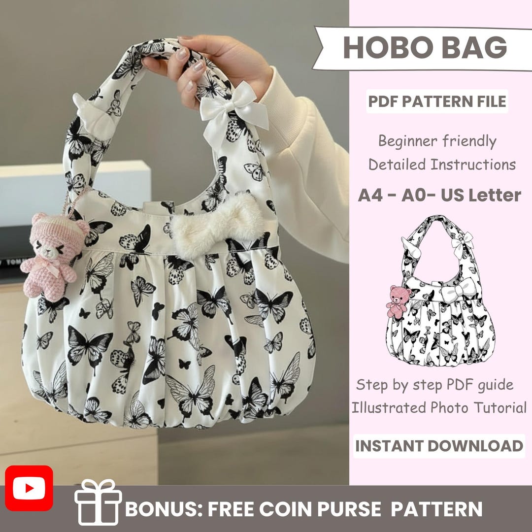 Hobo Bag Sewing Pattern PDF | Slouchy Bow Bag Pattern & Video Tutorial ...