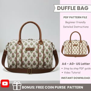 Patrón de costura para bolsa de lona en PDF / Tutorial de patrón para principiantes / Patrón para bolsa de viaje / Patrón de costura para bolsa de fin de semana / Tamaño A4 Carta (EE. UU.)