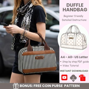 Molde e tutorial em PDF para costura de bolsa de viagem | Molde para bolsa de ginástica ideal para iniciantes | Molde para mini bolsa de viagem | Molde para bolsa de fim de semana