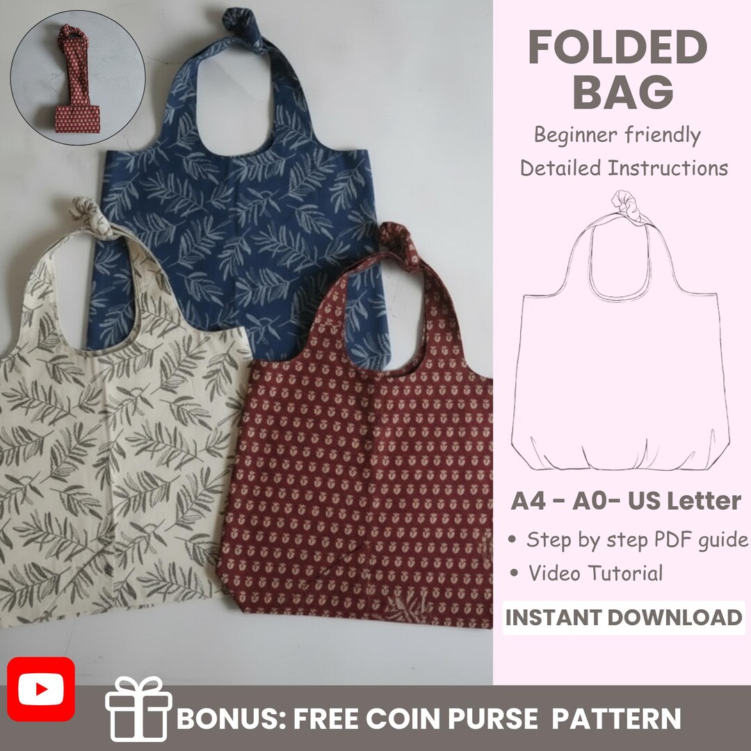Foldable Shopping Bag PDF Sewing Pattern & Video Tutorial | Foldable ...