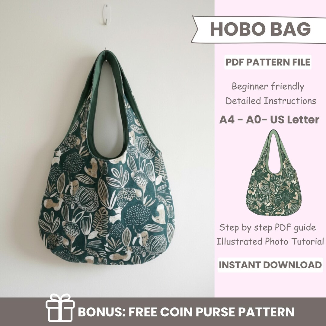 Hobo Bag Sewing Pattern PDF | DIY Shoulder Bag | Reversible Hobo Bag ...