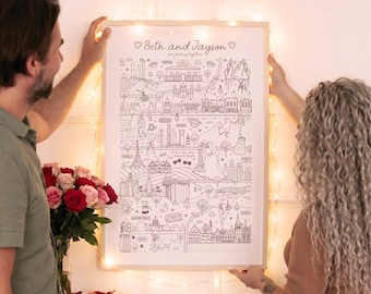 Custom Love Story Map – Relationship Timeline For Wedding Anniversary Gift