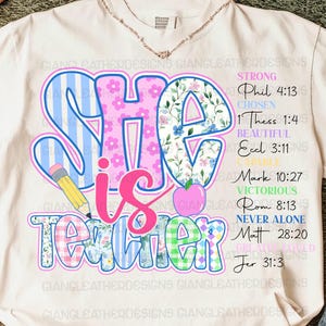 She is Teacher Png, Teacher Mom Png, Christian Teacher Png, Bible Verses Png, Teacher Floral Mother’s Day Gift, Pink Teacher Png, Jesus Png