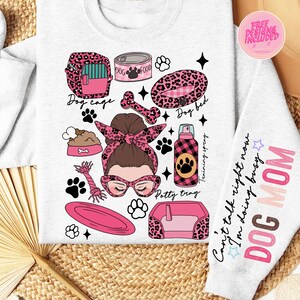 Can&#39;t talk right now I&#39;m busy doing dog mom png,busy doing dog mom sleeve shirt png,leopard dog mom png,paw dog png,messy bun dog mom png