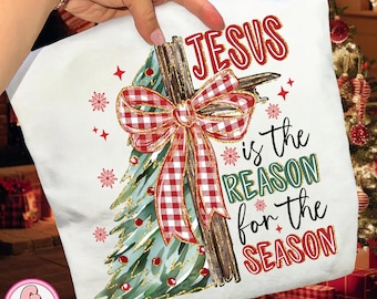 Jesus Is The Reason For The Season png, Christmas Png, Preppy christmas png, Christmas png, Retro Christmas png, Checkered Red Plaid Png