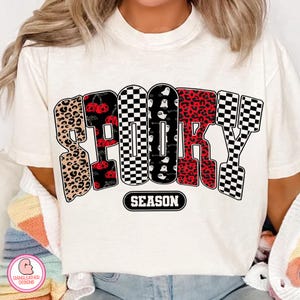 Spooky Season Png, Halloween Png, Spooky Letters Png, Leopard Checker Cherry Print, Halloween Sublimation, Cute Spooky Fall Shirt Design