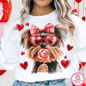 Valentine Dog Lovers png, Terrier dog with heart-shaped glasses, Valentine png, Preppy valentine png, Watercolor Dog Coquette png, Dog Mom