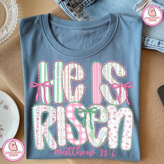 He is Risen Coquette Lace png, Floral Christian Knitted Shirt png, Matthew 28:6, Risen png, Vintage Easter png, Boho Floral Cottagecore Png