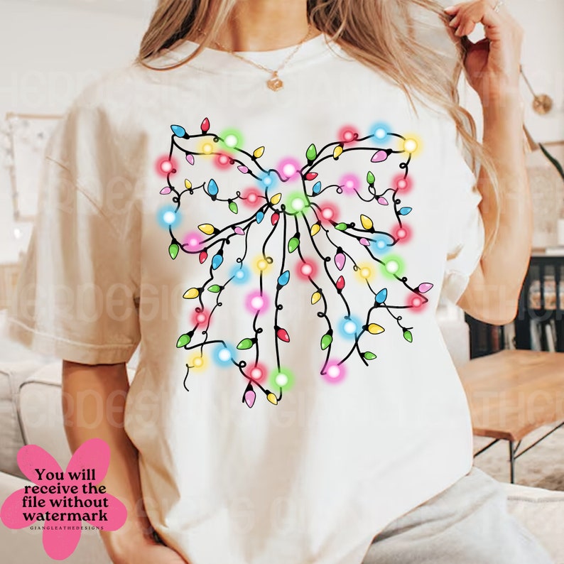 Christmas Light Bow Png, Christmas Coquette Bow Png Design, Christmas