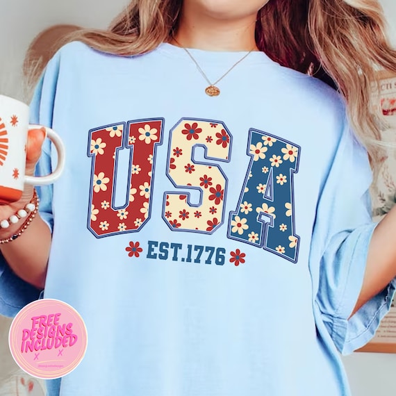 Retro usa png,Floral USA png,USA embroidery png,4th of July png,USA est 1776 png,america Png,4th of July shirt,usa varsity png,independence