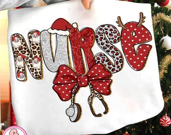 Christmas nurse png, Nurse Coquette Christmas Png, nurse coquette bow png, Christmas Png, Retro Christmas Png, nurse png, Glitter Christmas