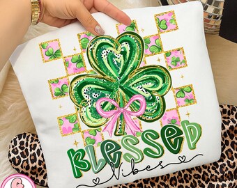 Blessed Vibes png, Not Lucky Simply Blessed png, Patrick png, Retro Patrick png, Retro Coquette St. Patrick's Day png, preppy Lucky Shamrock