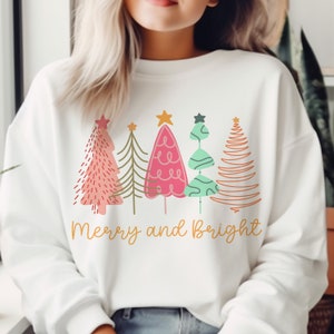 Merry and bright png, Retro christmas tree png, pink christmas tree png, retro pink christmas png, retro christmas png for sublimation
