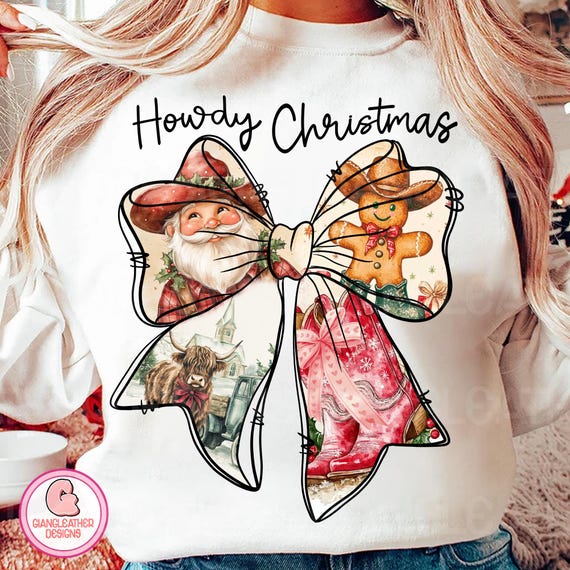 Howdy christmas coquette png, western christmas png, howdy santa png, Coquette Christmas Png,  Cowgirl Christmas Png, Retro Christmas Png