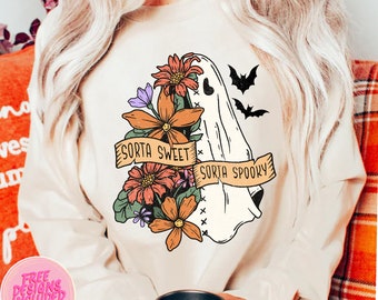 Sorta sweet sorta spooky png,floral boo png,halloween floral png,Halloween Png,halloween ghost png,Halloween Sublimation,trendy Halloweenpng