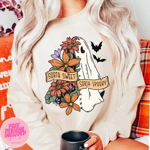 Sorta sweet sorta spooky png,floral boo png,halloween floral png,Halloween Png,halloween ghost png,Halloween Sublimation,trendy Halloweenpng