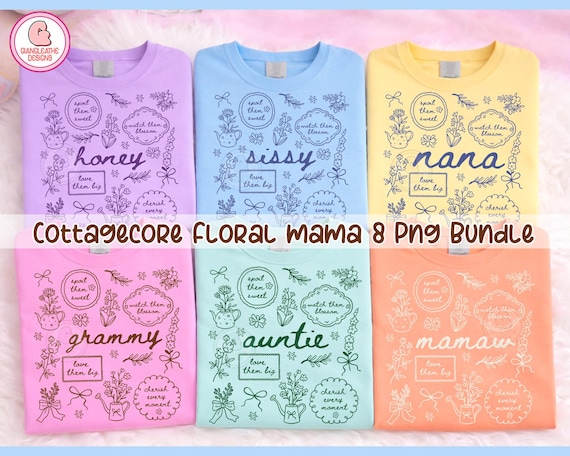 Cottagecore Floral Mamaw 8 Png Bundle, Mama Png, Retro Mama png, Floral Mama png, Grammy Mamaw, Nana, Honey, Auntie Floral Cottagecore Png