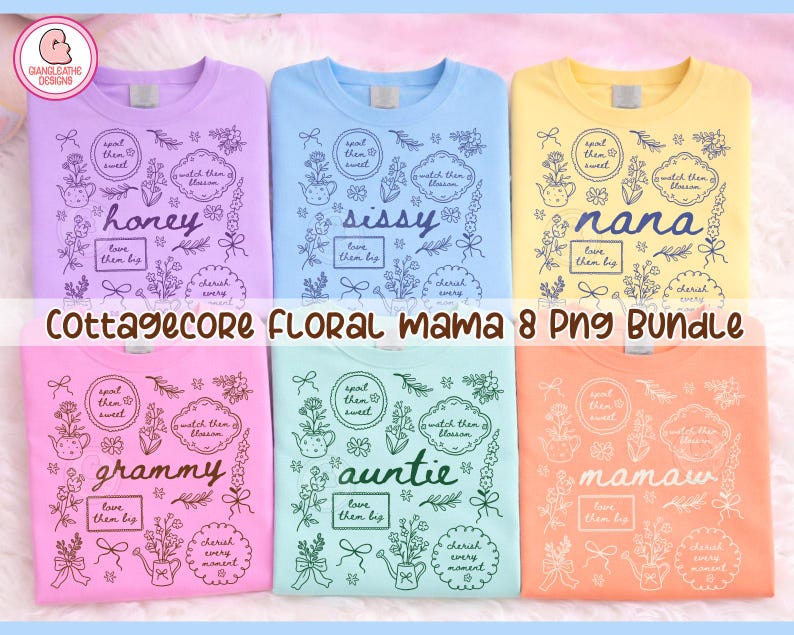 Cottagecore Floral Mamaw 8 Png Bundle, Mama Png, Retro Mama png, Floral Mama png, Grammy Mamaw, Nana, Honey, Auntie Floral Cottagecore Png image 1