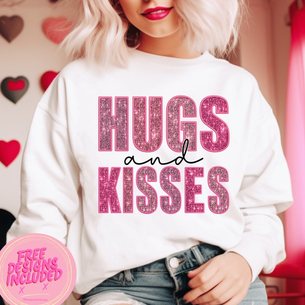 Hugs and kisses png,hugs and kisses varsity png,varsity faux sequin png,valentine sequin png,valentine embroidery Png ,valentine glitter png