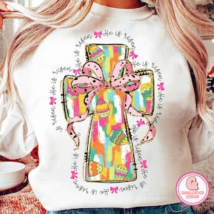 Colorful brushstroke cross easter png, coquette cross png, he is risen png, Jesus easter png, easter png, Christian easter Png, bible verses