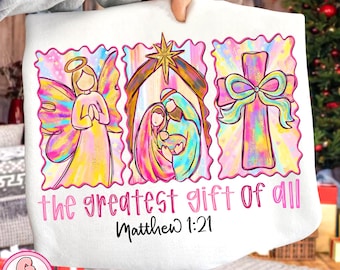 The Greatest Gift Of All png, Oh Come Let Us Adore Him png, Hand Drawn Christmas Png, Bible Verse png, christmas png, Retro christmas png