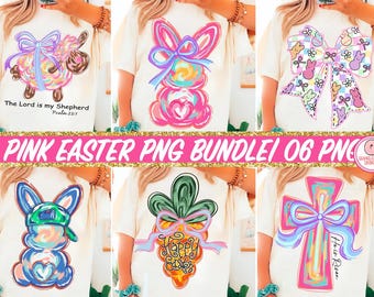 Brushstroke bunny easter png bundle, bunny coquette bow png, he is risen png, easter png, retro easter png, Girls easter png, preppy easter