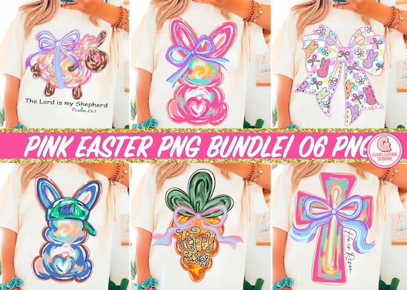 Brushstroke bunny easter png bundle, bunny coquette bow png, he is risen png, easter png, retro easter png, Girls easter png, preppy easter