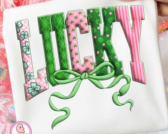 Lucky Png, Faux Yarn Shamrock Coquette Png, Patrick Png, Retro Patrick Png, Retro Coquette St Patrick's Day PNG, Lucky Shamrock PNG