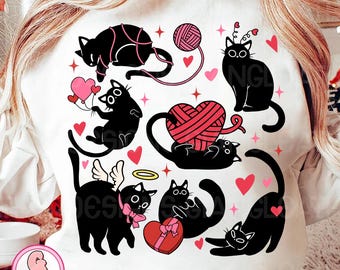 Valentine cute cats png, valentine png, funny valentine png, Black Cat Png, Meowy Valentines Cat Png, Cat Lover png, Black Cat Hearts Png