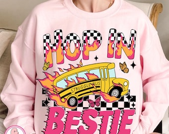Hop In Bestie PNG, Struggle Bus Png, Mental Health Png, Funny Anxiety Png, Viral Girly Png, Cute Sticker Design, Checkered Fire Png,Coquette