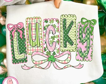 Lucky Shamrock Png, Blessed Vibes Png, Not Lucky Simply Blessed png, Retro Patrick png, Retro Coquette St Patrick's Day Png, Trendy Irish Png