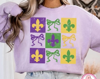 Retro checked coquette Mardi gras png, Mardi Gras PNG, Fleur De Lis coquette Png, Brushstroke Mardi Gras Png, Mardi Gras Coquette Png