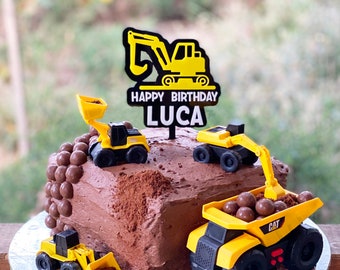 Personalised Construction Cake Topper | Personalised Digger Cake Topper | Custom Acrylic Digger Cake Topper | Excavator Cake Topper