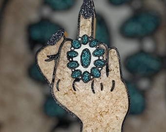 Middle Finger Car Freshie: Turquoise Glitter Western Air Freshener