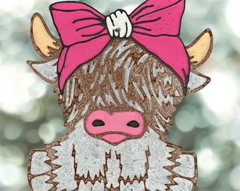 Highland Cow Freshie: Ambientador para coche estilo western, decoración de vaquera con lazo rosa, bonito abalorio de estilo rústico, regalo hecho a mano
