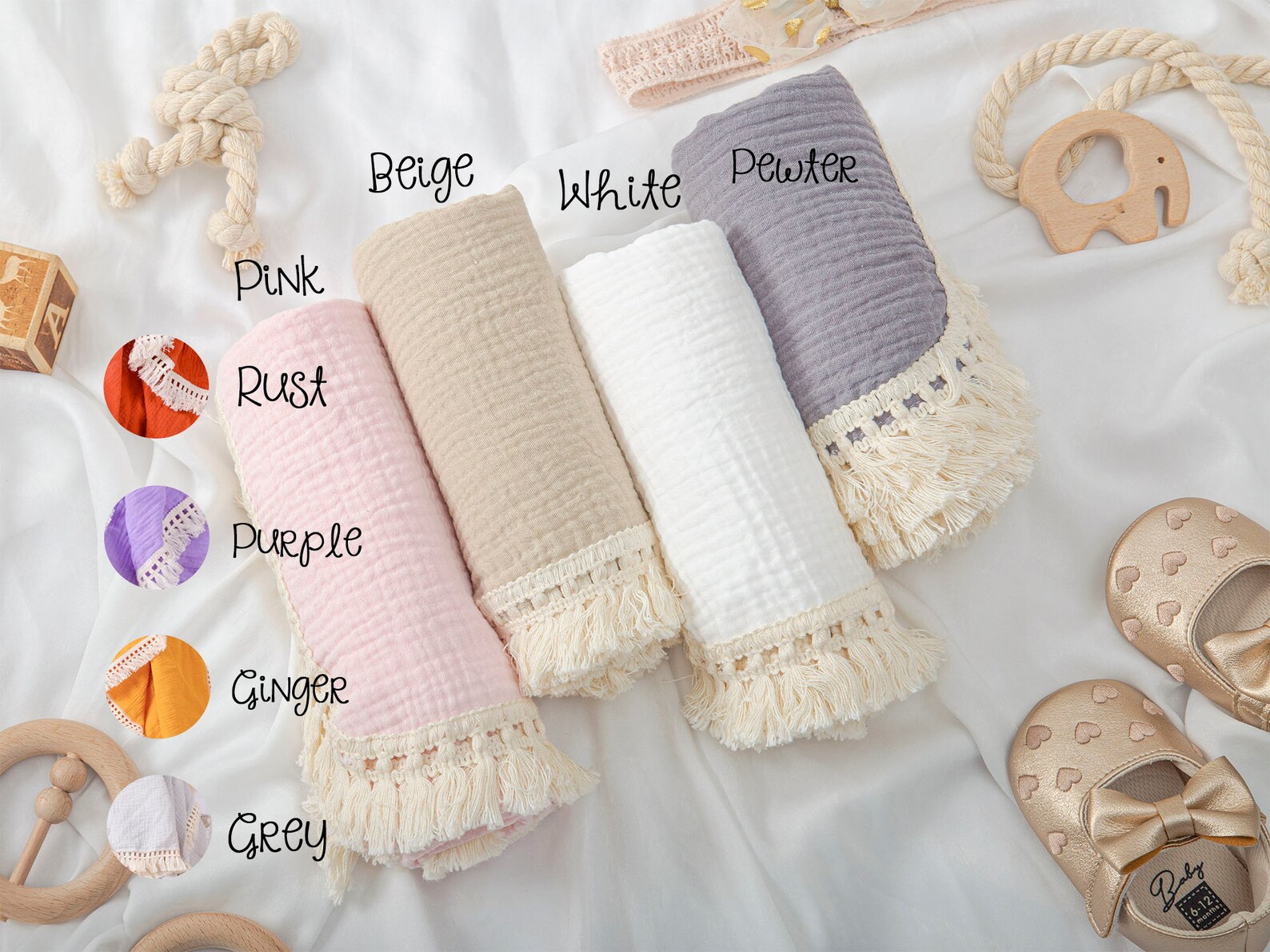 Fringe Baby Blanket Personalized Newborn Blanket Boho Baby Etsy