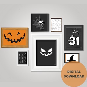 7 pc set Halloween Prints, Pumpkin Wall Art, Boo Art, Ghosts Print, Printable Wall Art, Spider Art, Minimal Wall Art, October Art, spooky