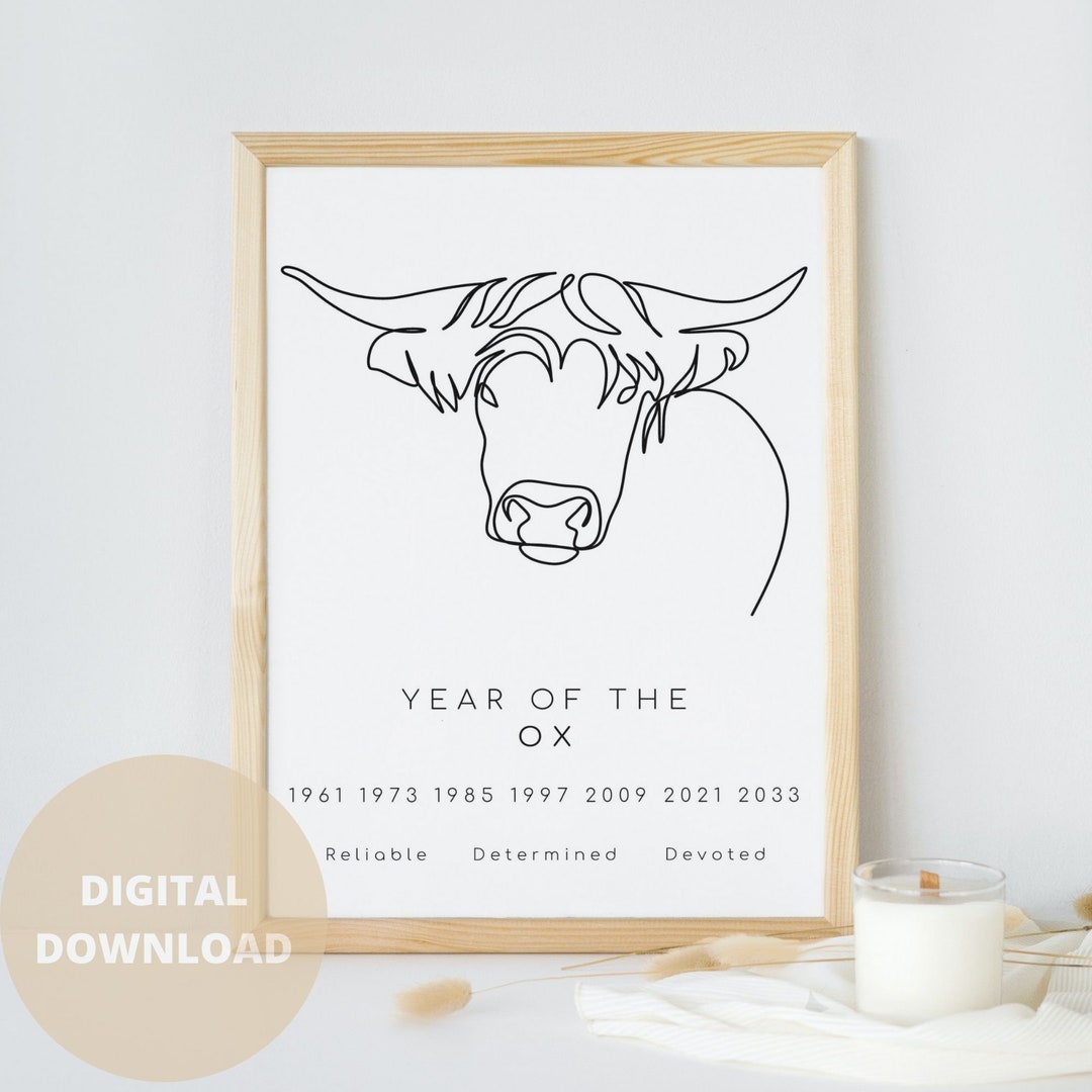 OX Year Chinese Zodiac Digital Download Wall Art Print, Line Art ...