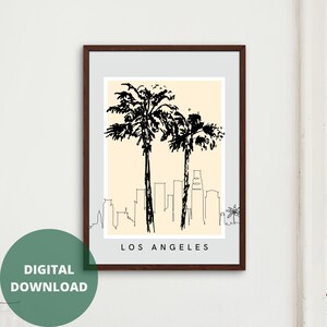 Minimale Los Angeles Art Print, stadsplattegrond digitale download, stadsmuurkunst, lijntekeningen, Californië artwork, palmbomen, LA City Skyline, reizen