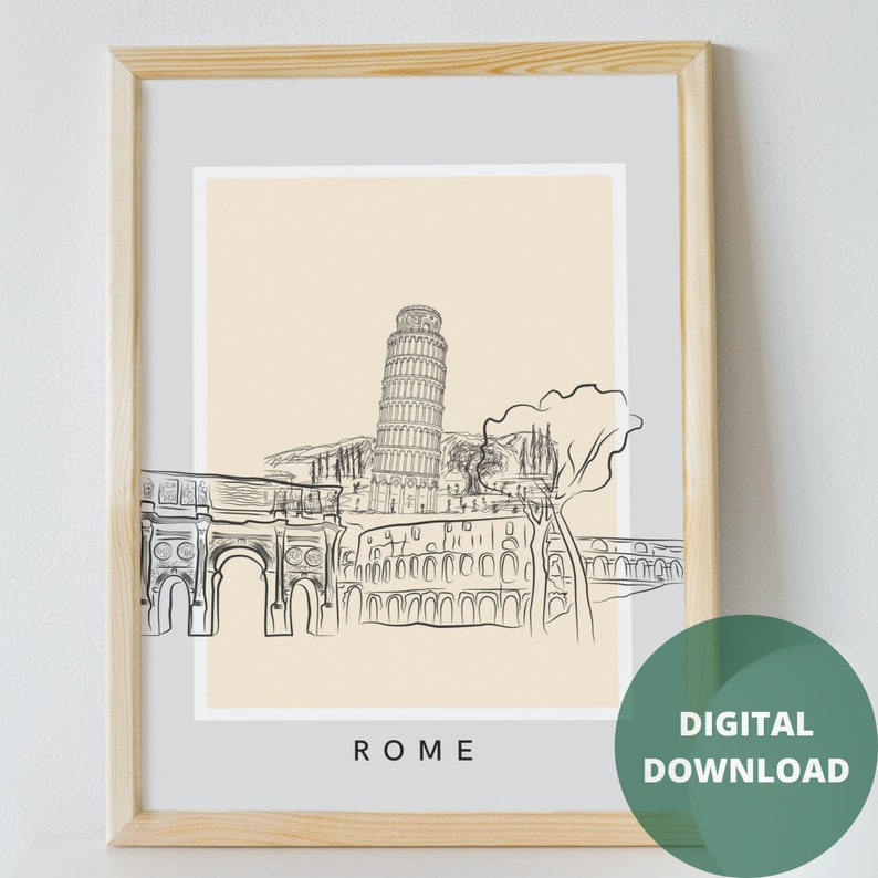 Minimal ROME Art Print, City Map Digital Download, City Wall Art, Line ...