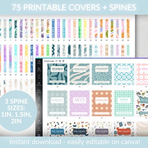 Editable Binder Cover and Spine Set of 75, Personalized Binder Cover Printable, Back to School Binder Cover, Binder Cover Digital Templates