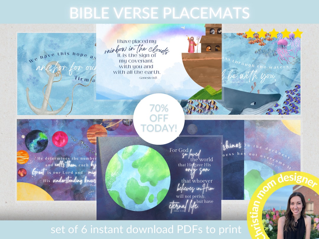 Bible Story Printable Placemats Set of 6, Printable Placemat for Kids