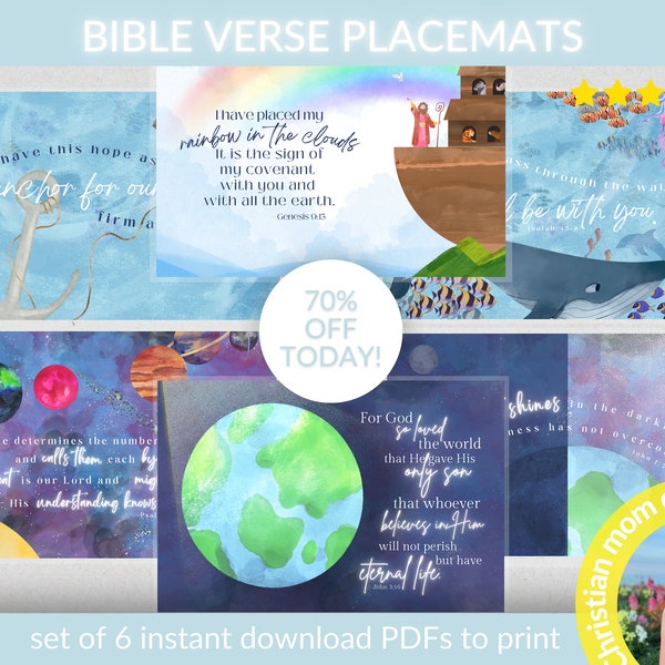 Bible Story Printable Placemats Set of 6, Printable Placemat for Kids Bible Verse, Bible Lesson Placemat, Scripture Memory Placemat